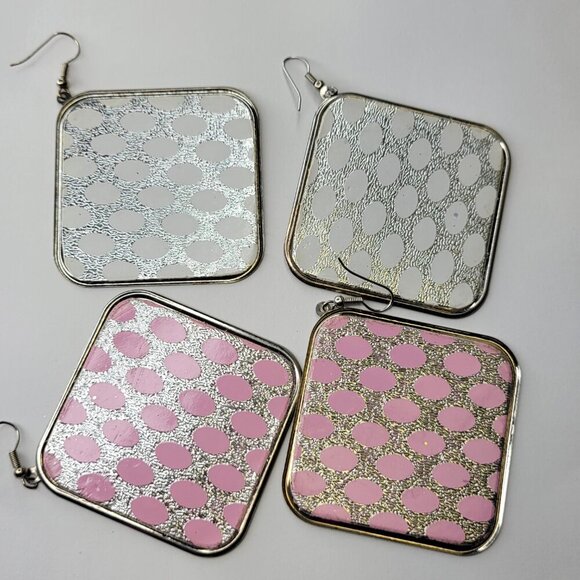 White and Silver Square Hook Earrings - Picture 5 of 5